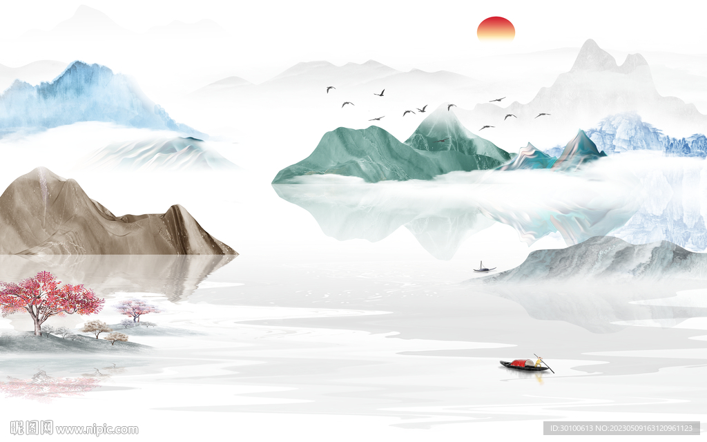 现代 中式客厅山水 Tif分层