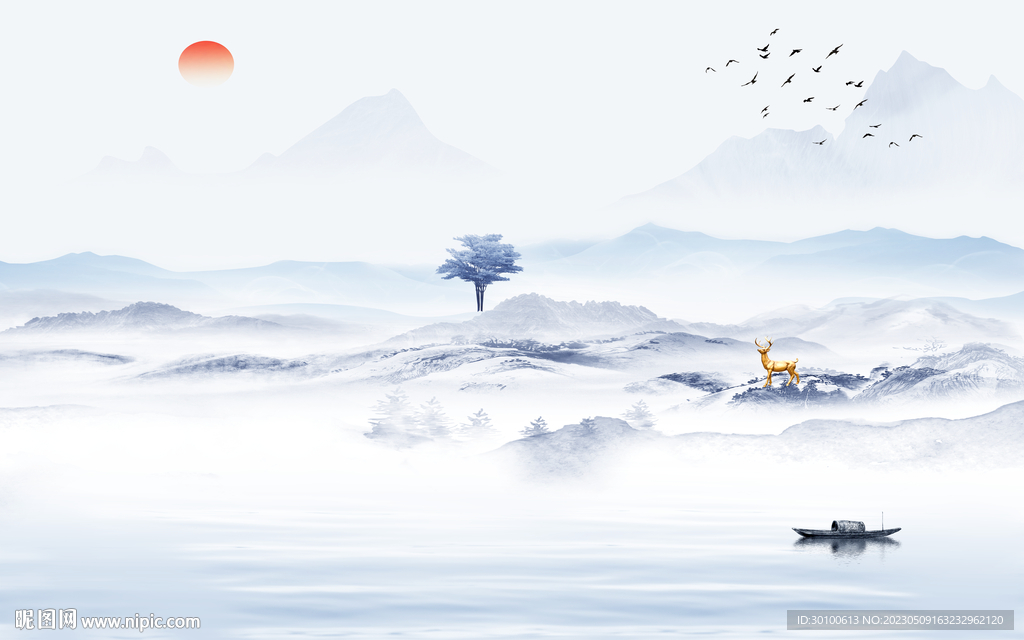 人气 中式客厅山水 Tif分层