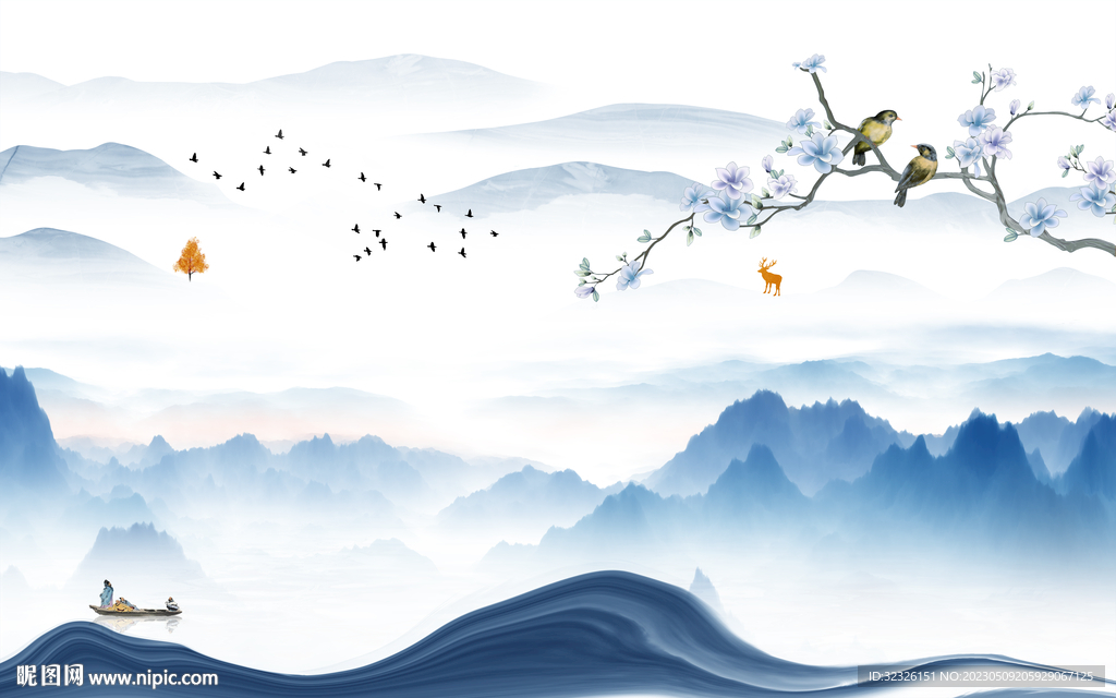 新款 中式背景山水 tif分层