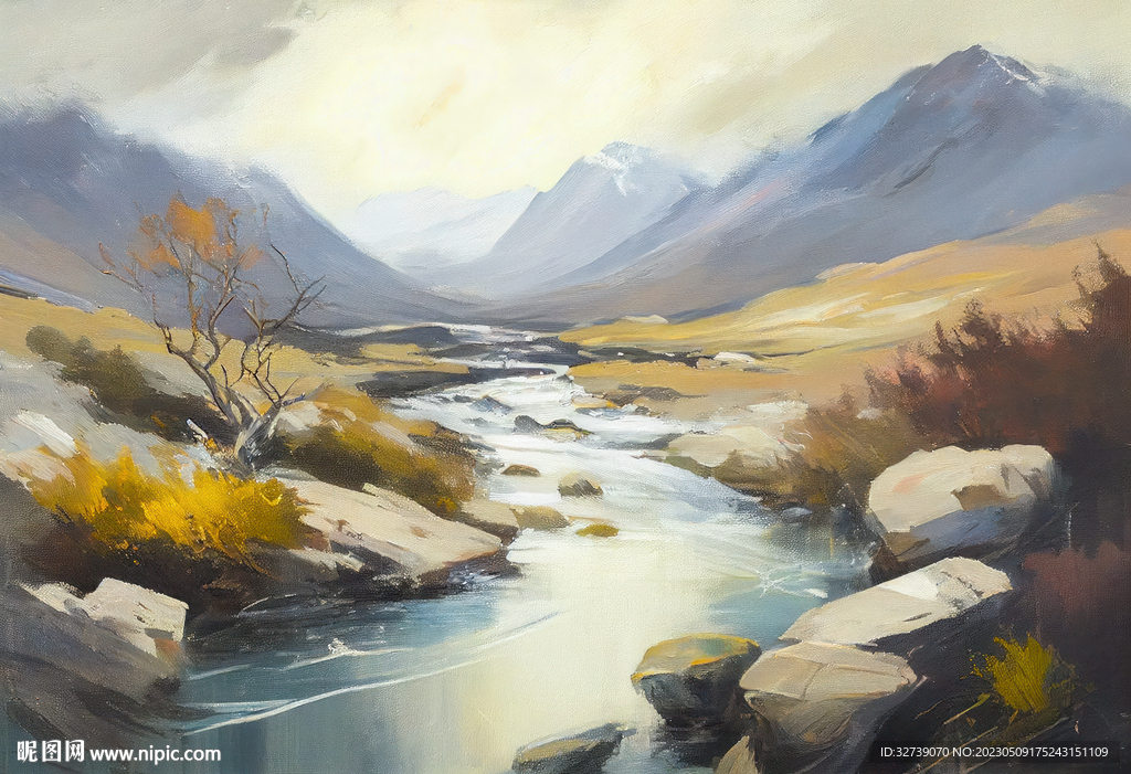 当代油画 潺潺溪流