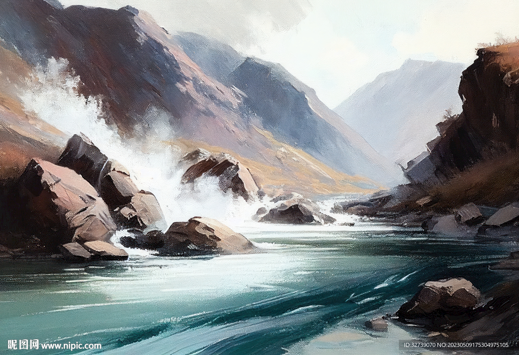 当代油画 潺潺溪流