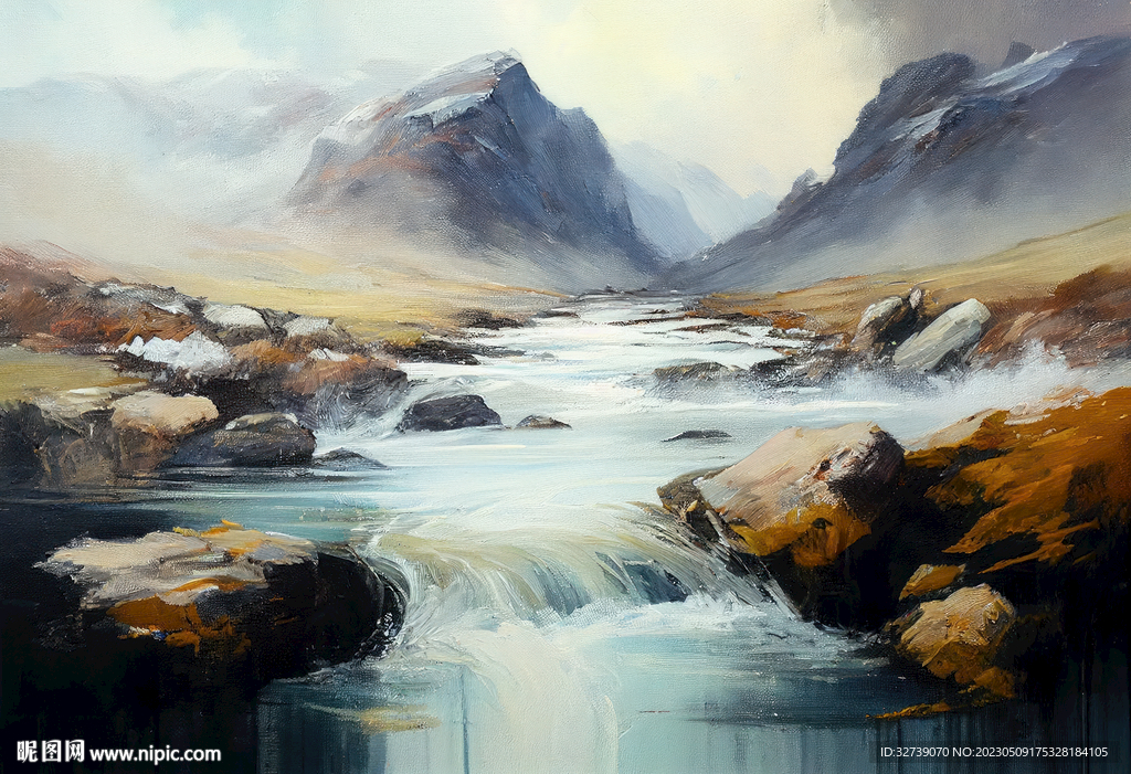 当代油画 潺潺溪流