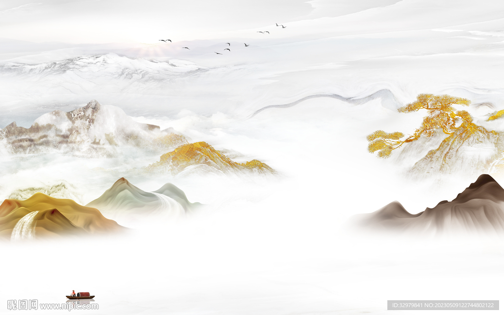 别墅 极简中式山水 tif分层