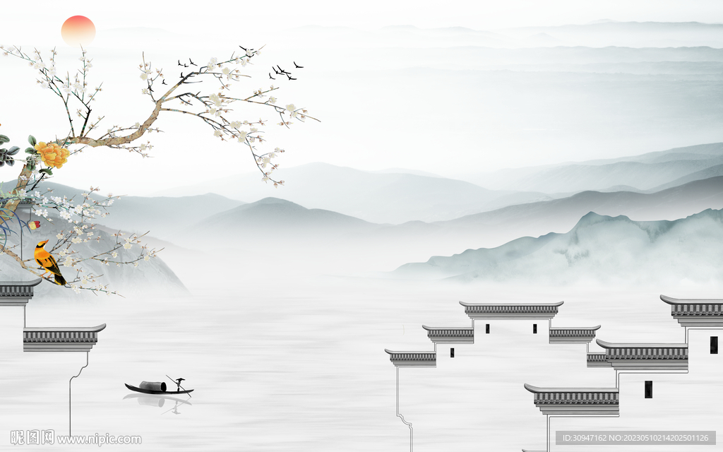 别墅 背景画山水图 tIf分层