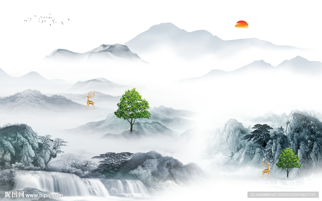 最新 沙发背景山水 TIf分层