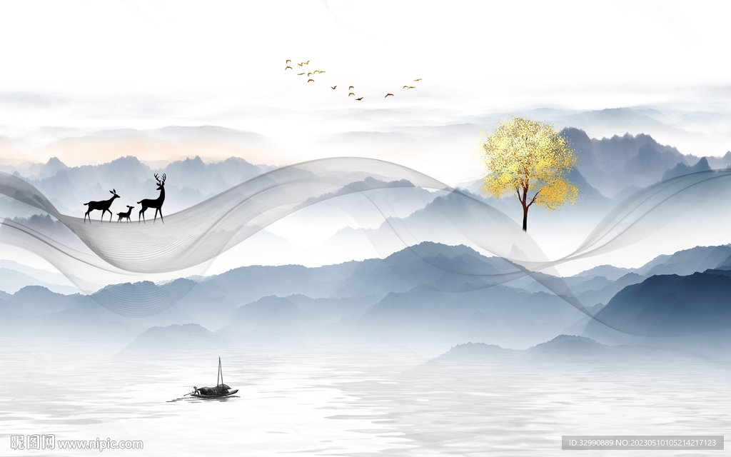 高端 沙发背景山水 TIf分层