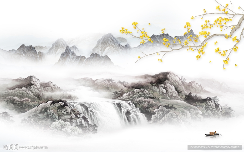 简约 沙发背景山水 TIf分层