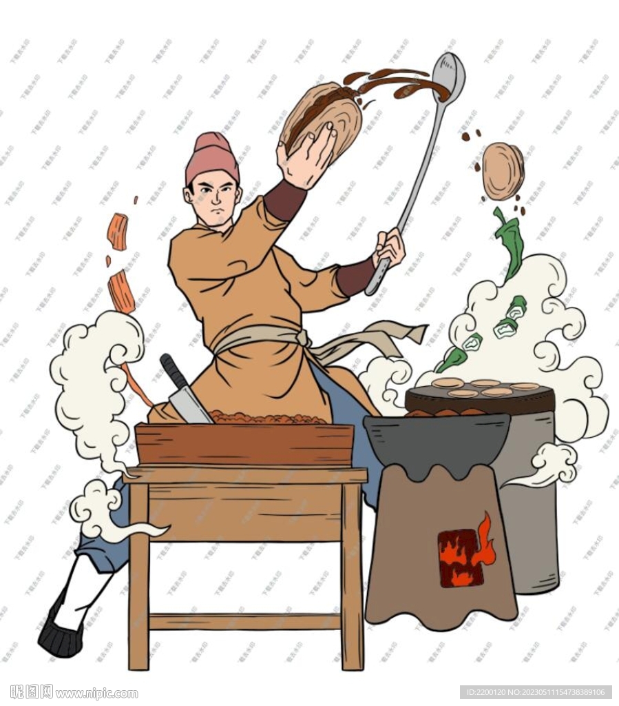 传统美食肉夹馍手绘插画