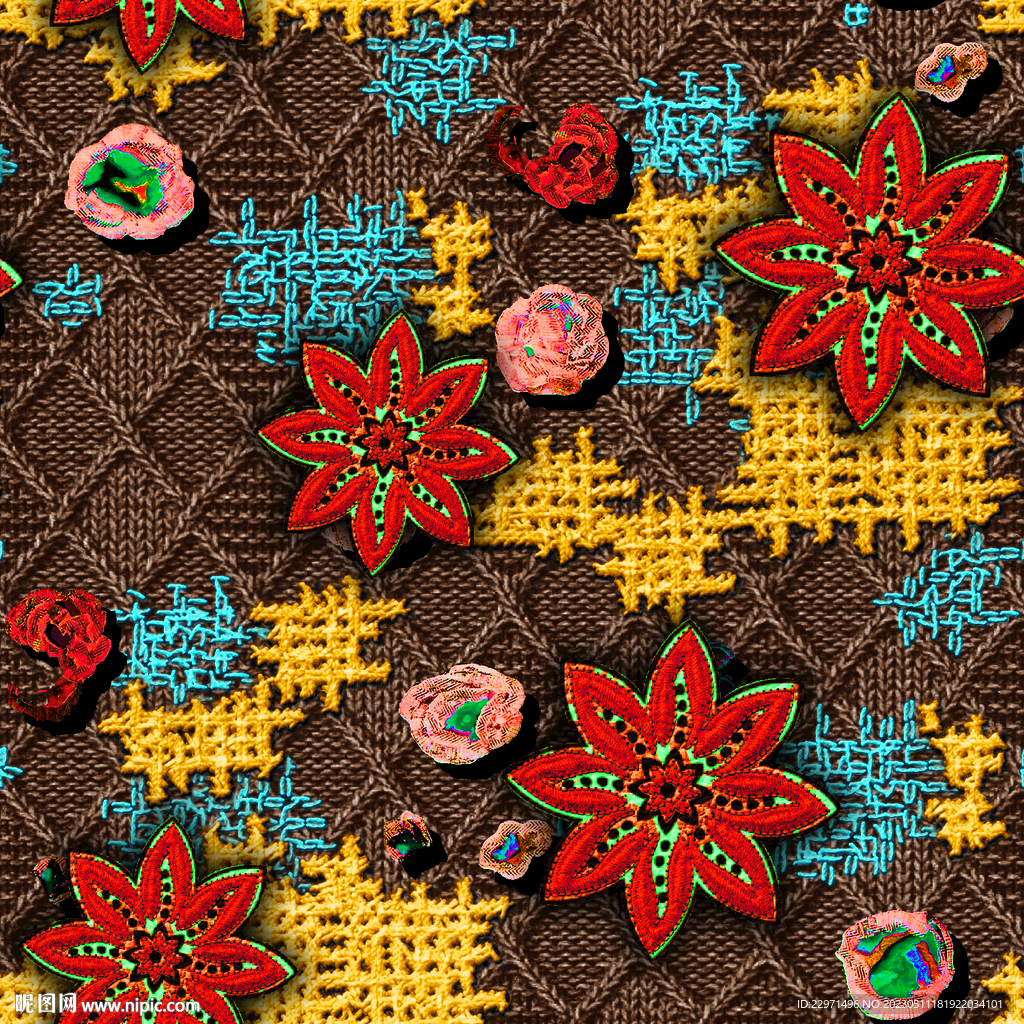 大牌花朵毛衣民族风