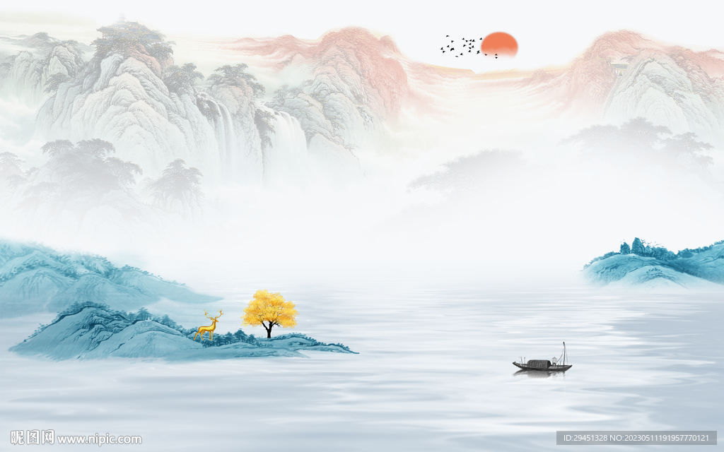 新款 客厅背景墙画 tif分层