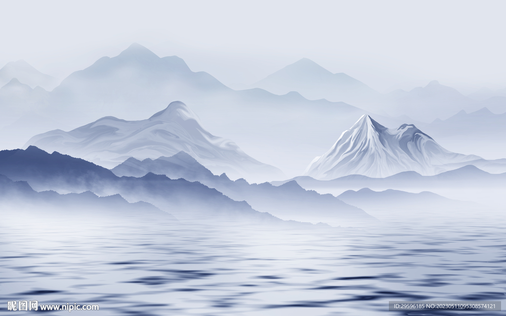 蓝色 高端别墅山水 TIF分层