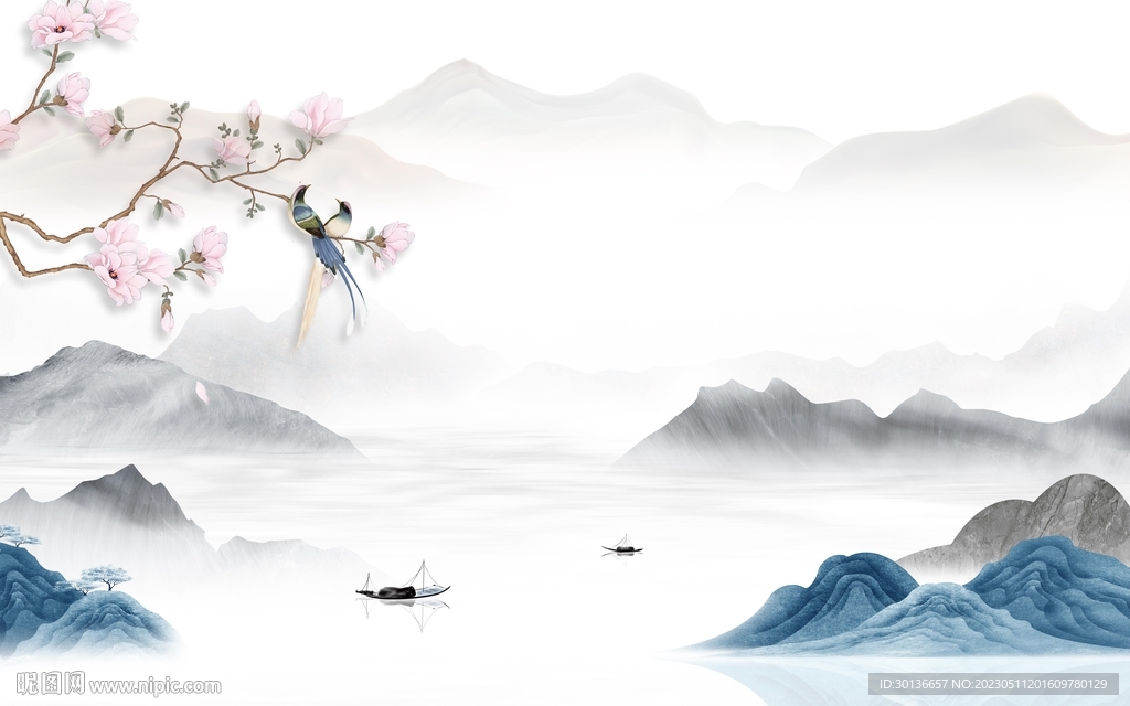 客厅 中式热门山水 tif分层