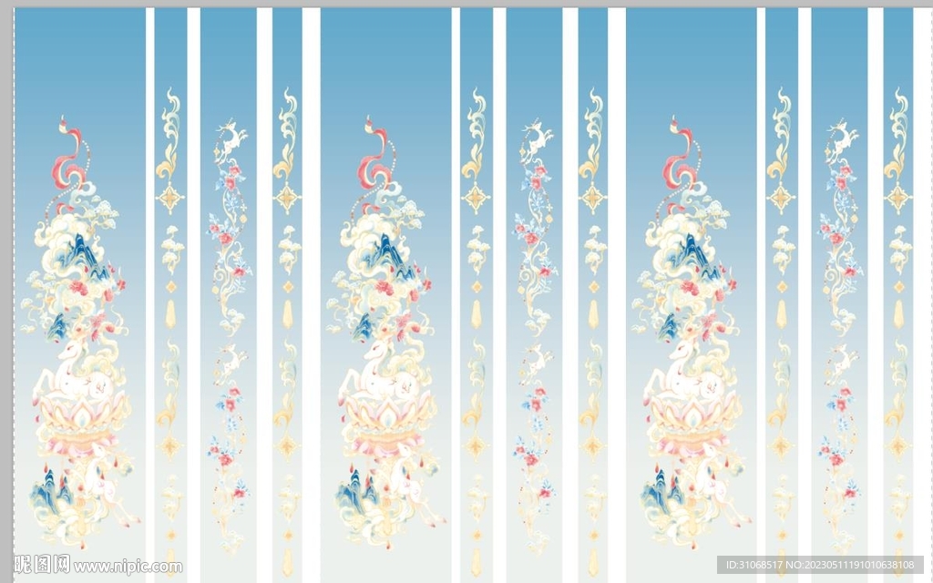 汉服蓝色渐变祥云红花鹿