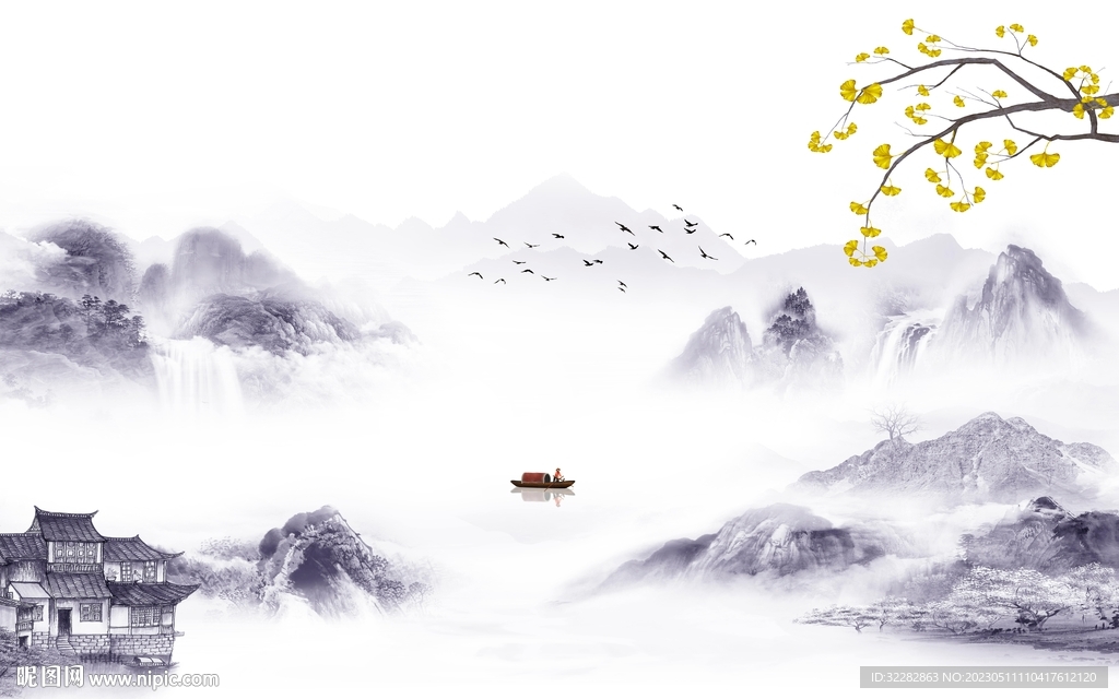 现代 沙发中式山水 tIf分层