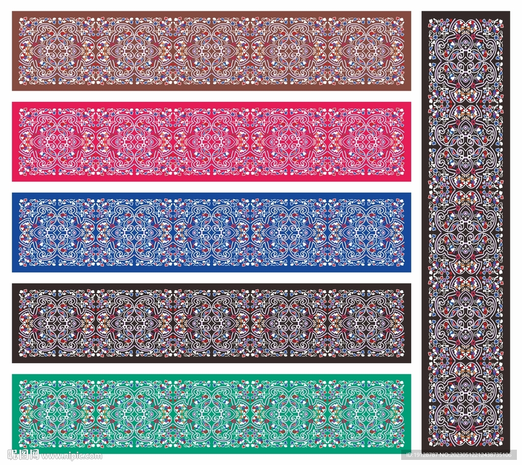 民族风花边花纹 印花 冷暧色调