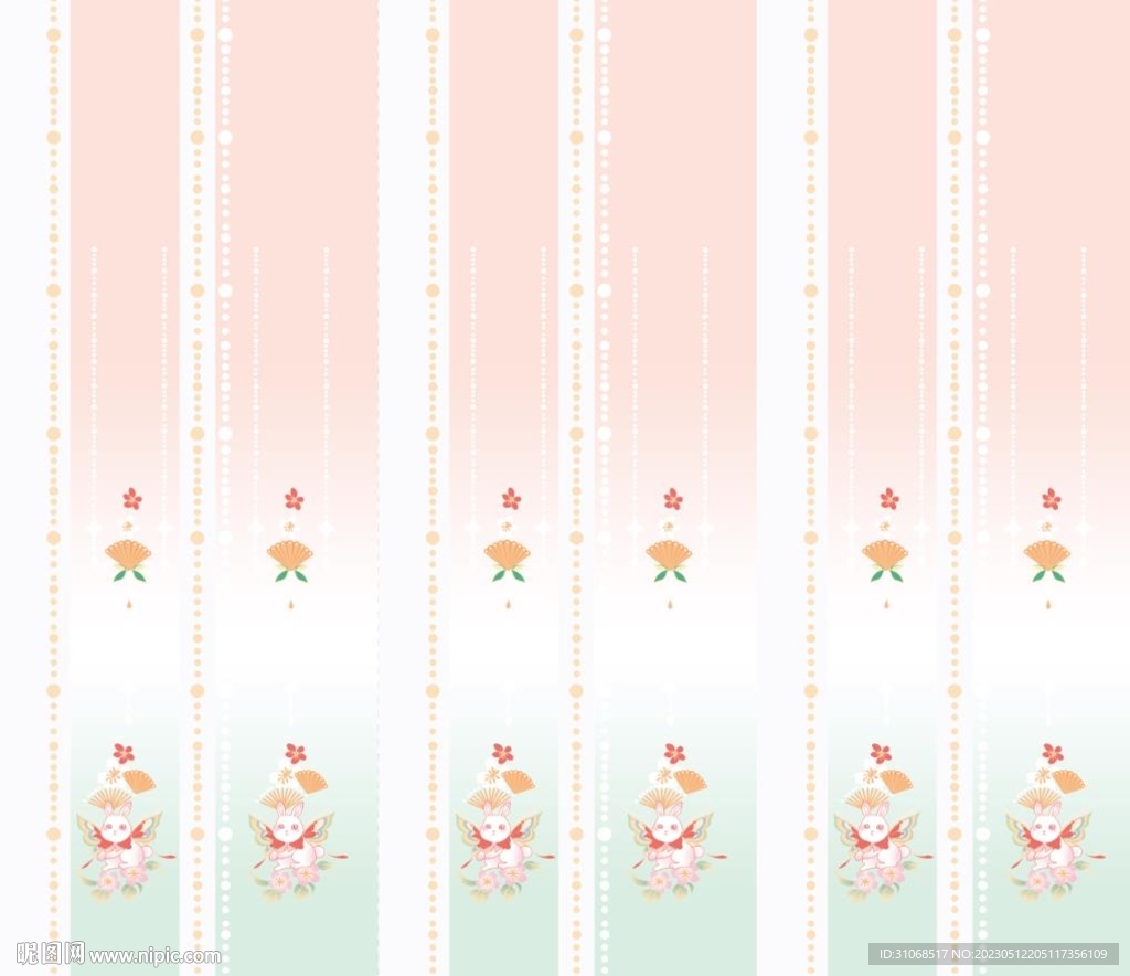 汉服绿粉渐变扇子兔子