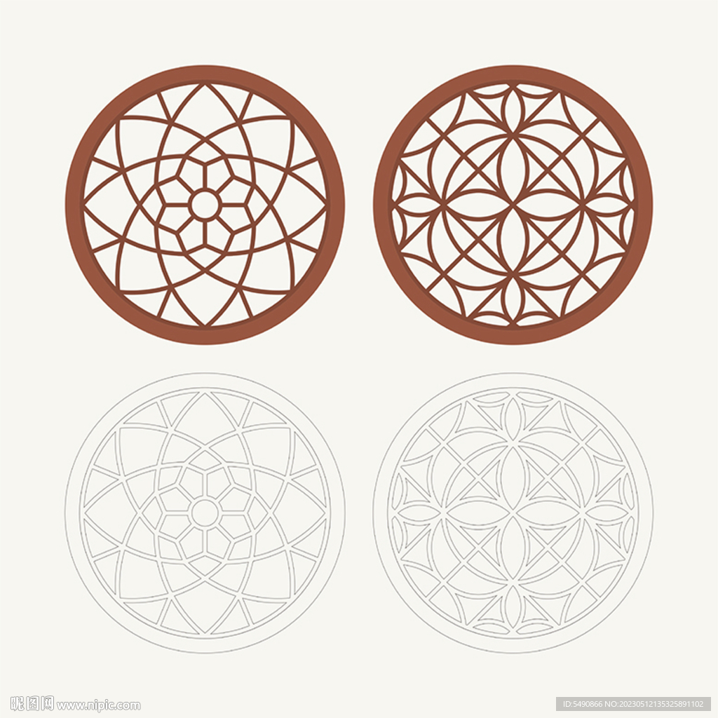 圆形窗花格 花窗 中式图案