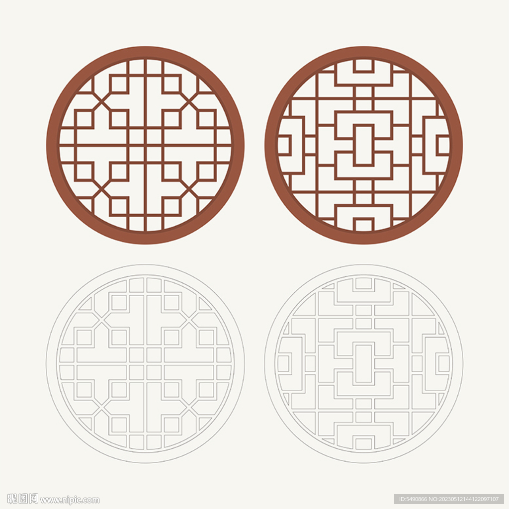 圆形窗花格 花窗 中式图案