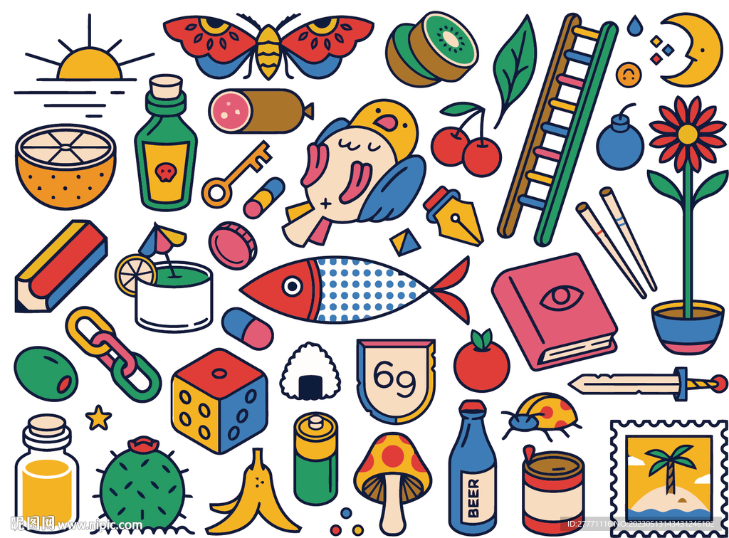 扁平生活矢量插画图标