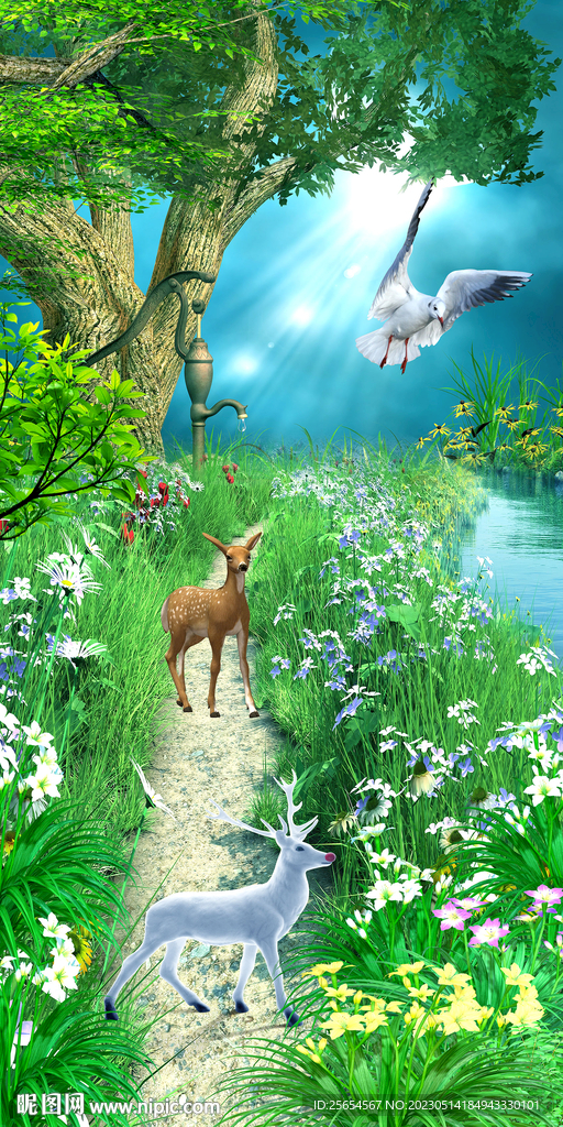 梦幻森林梅花鹿3D玄关