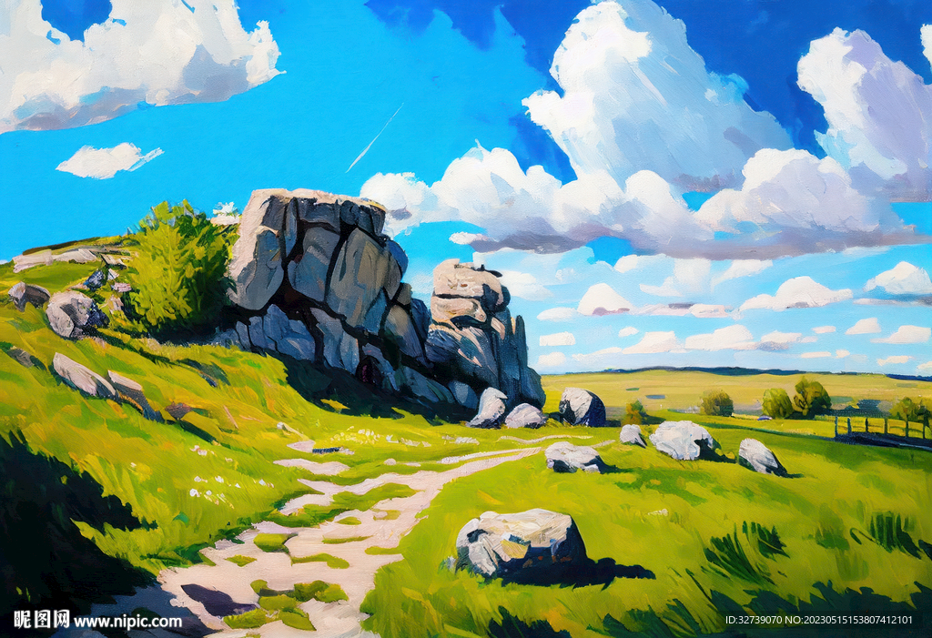 当代油画 草原的春天