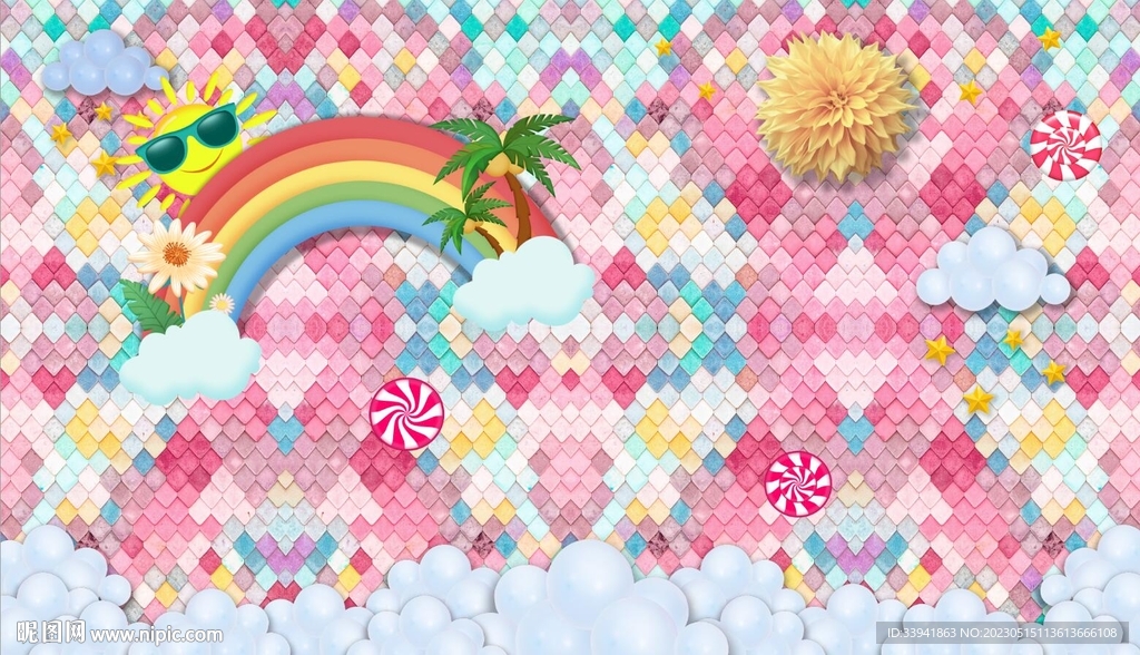马卡龙彩虹背景 