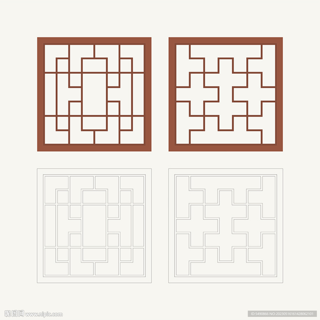 正方形窗花格 花窗 中式图案