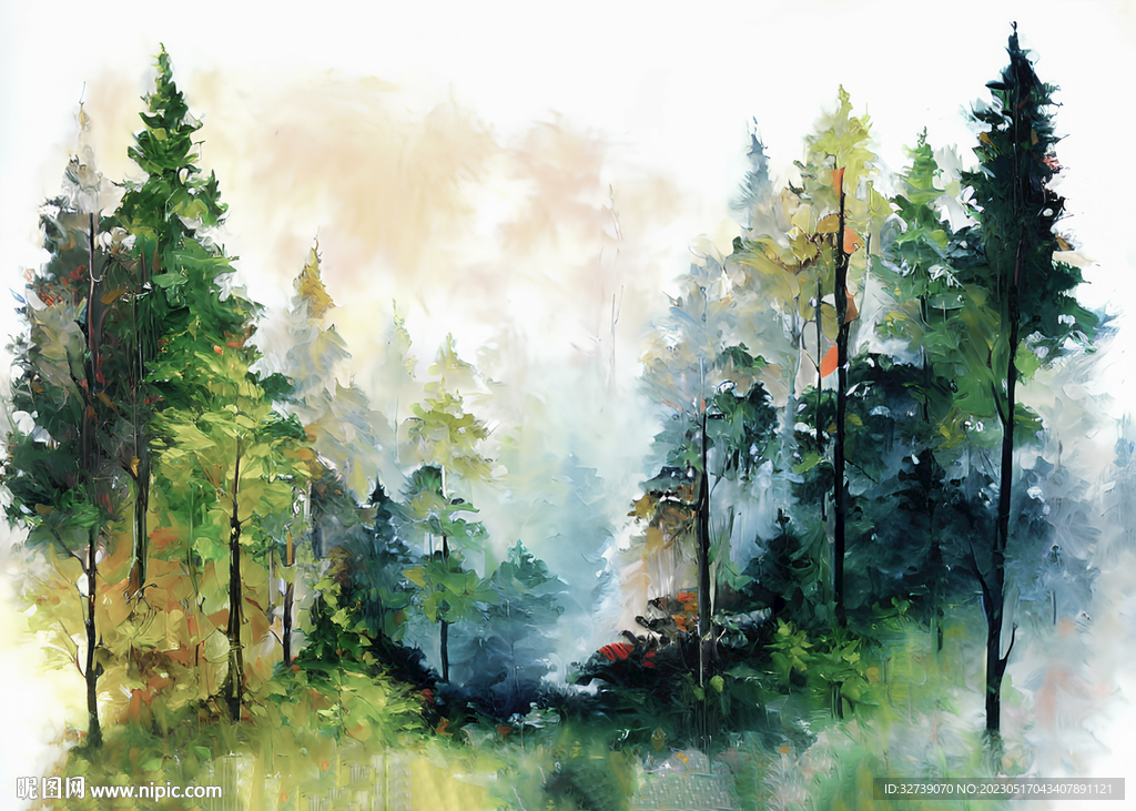 油画 多彩树林