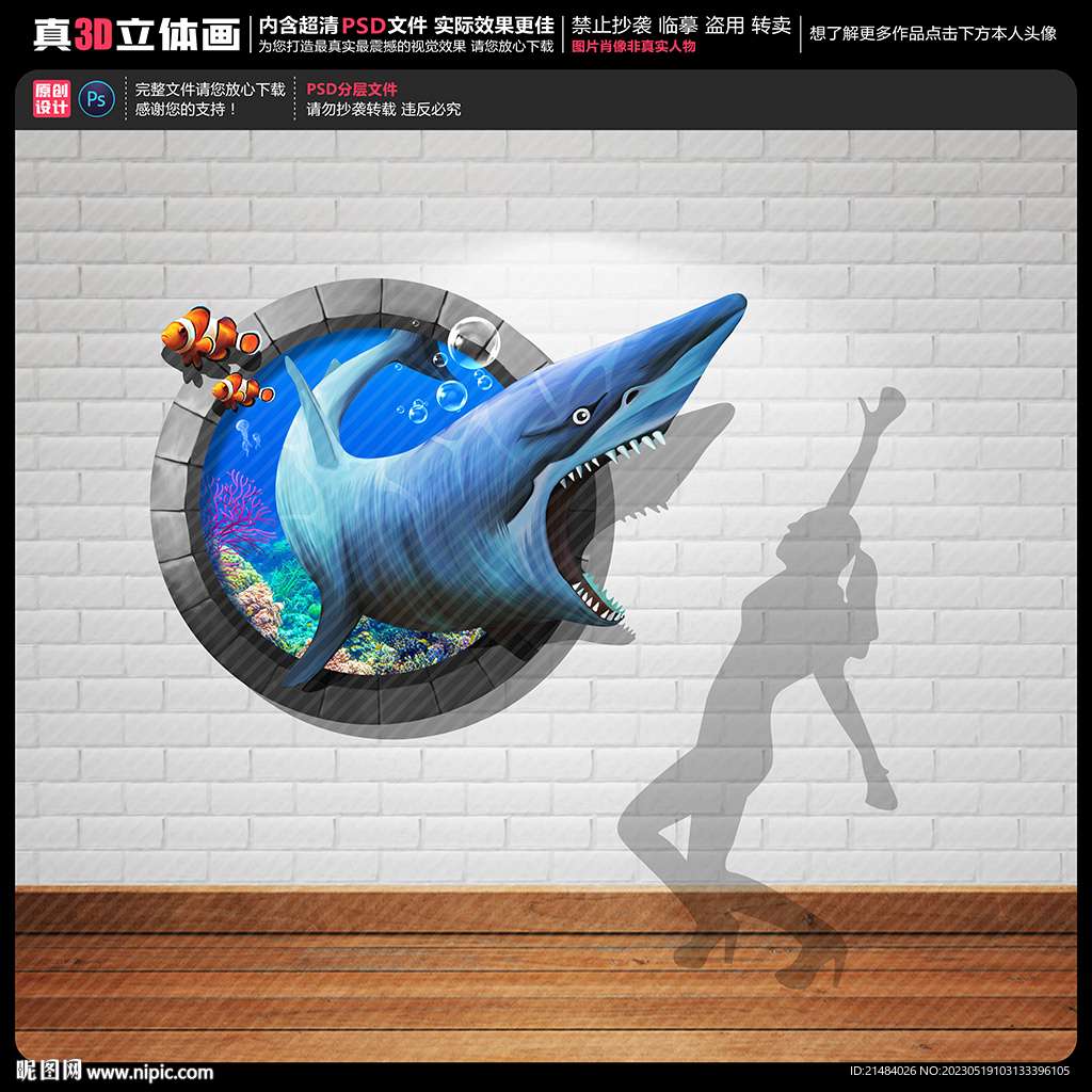 鲨鱼立体画