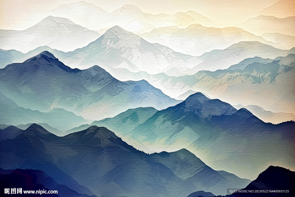 山水水墨画壁画