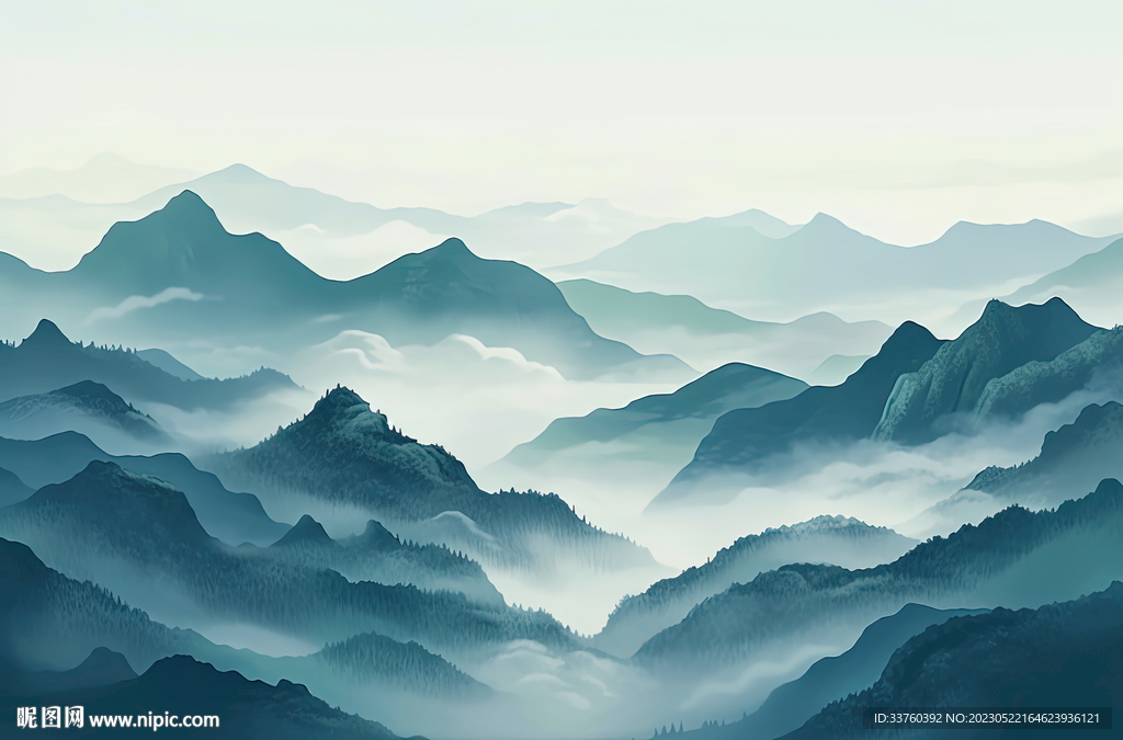 山水水墨画壁画