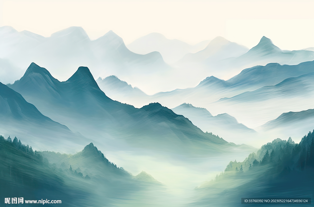 山水水墨画壁画