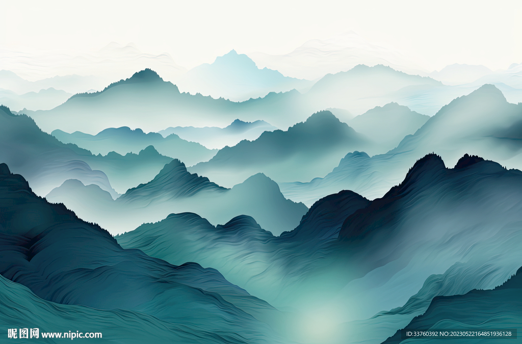 山水水墨画壁画