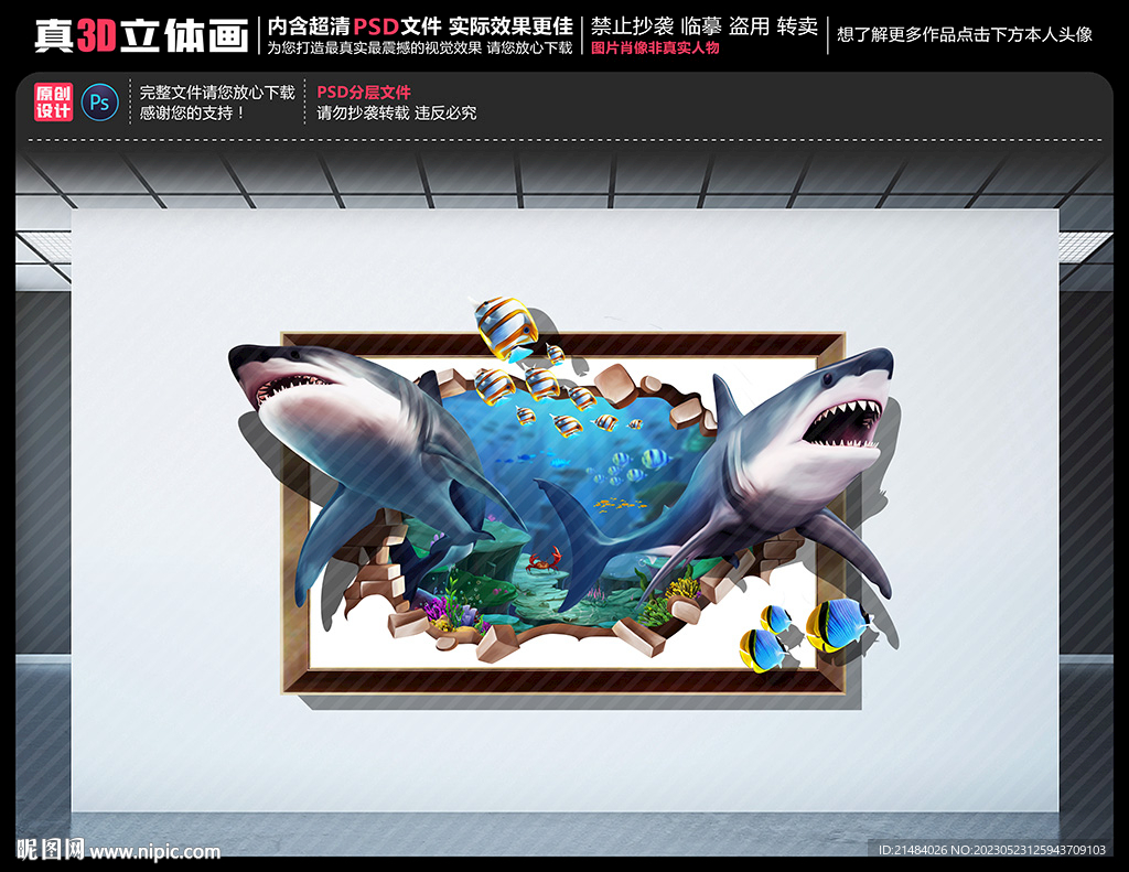 鲨鱼立体画