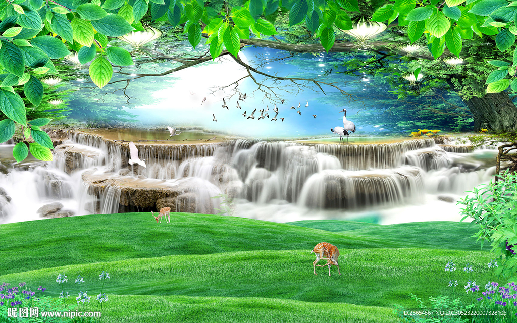 绿色草原森林电视背景墙