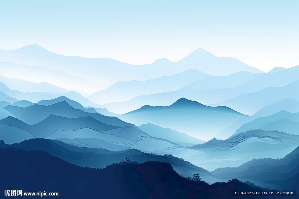 山水水墨画壁画