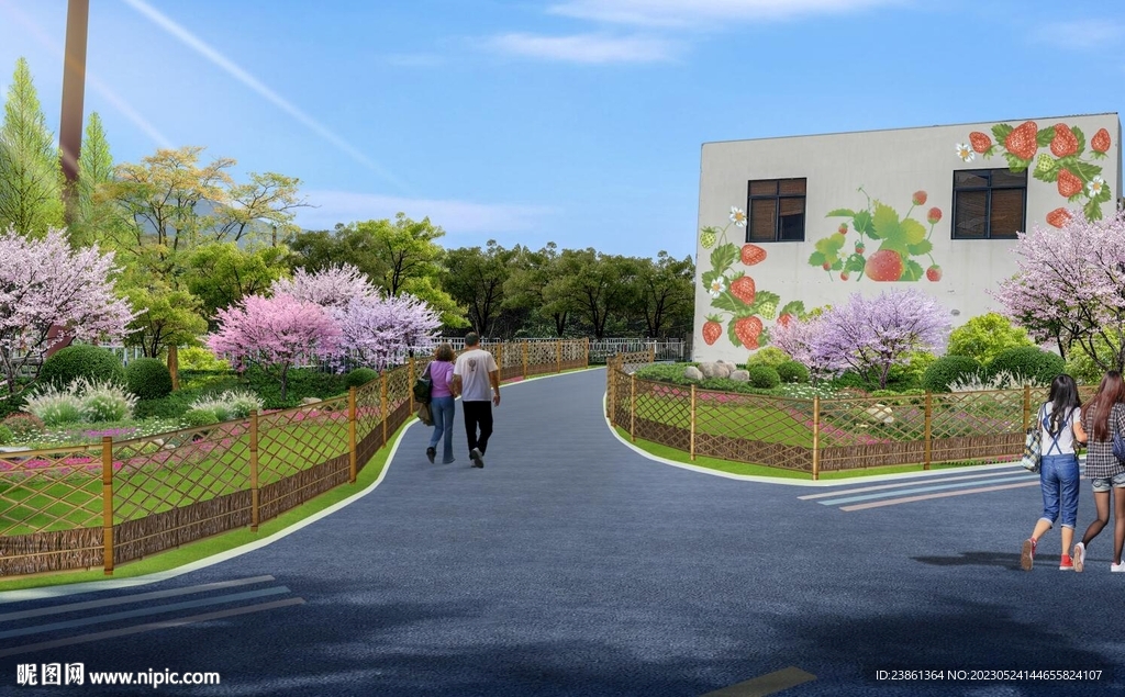 组团绿化 节点景观 竹篱笆