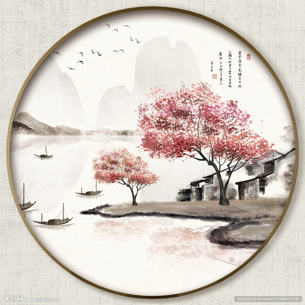 圆形中式山水画