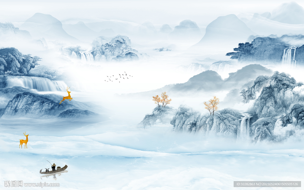 爆款 中式客厅山水 TIf分层