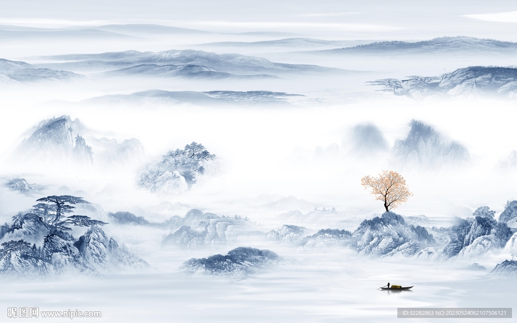 现代 中式客厅山水 TIf分层