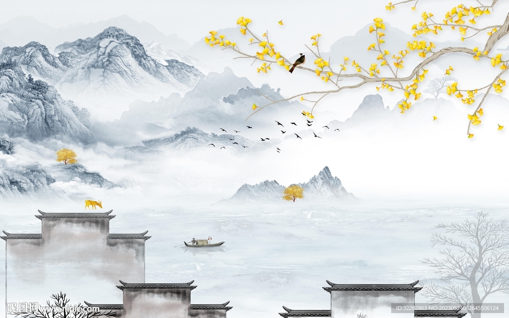 大气 中式客厅山水 TIf分层