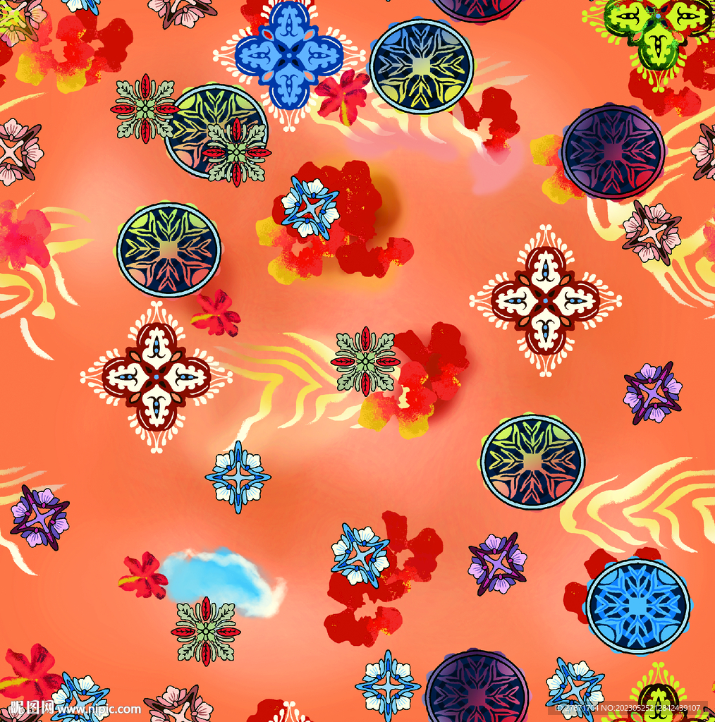 数码印花  大牌   扎染花 