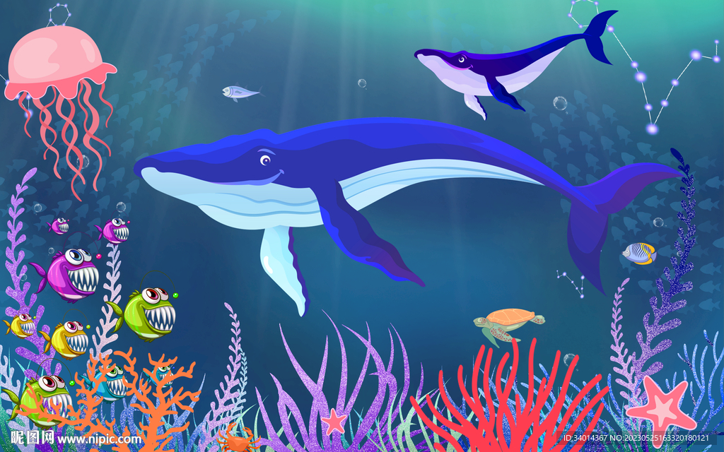 卡通鲸鱼背景