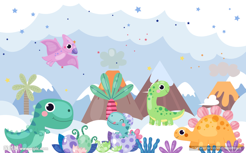 卡通恐龙儿童房背景