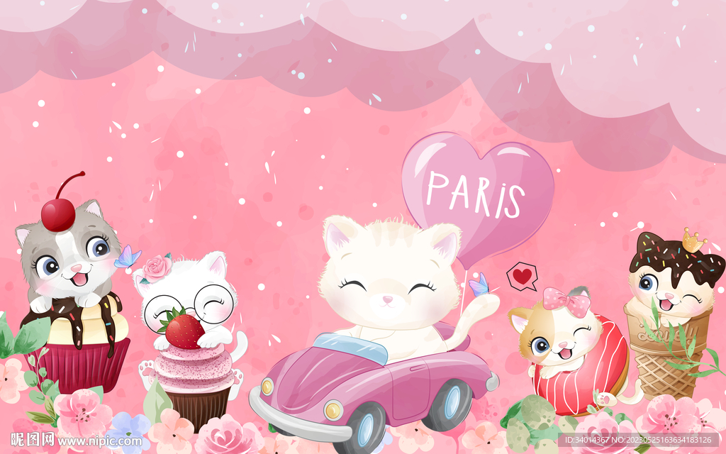 可爱猫粉红色背景