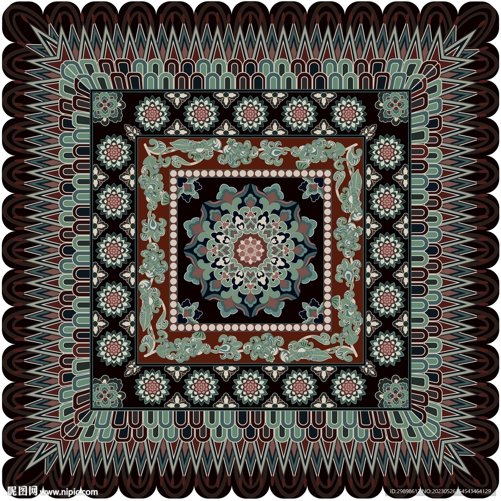 莫高窟敦煌壁画初唐团花藻井图案