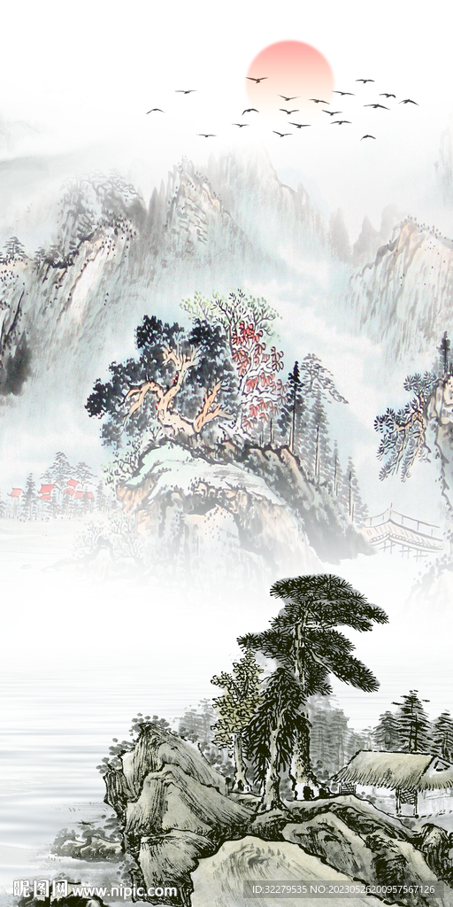 最新 山水中式玄关 Tif分层