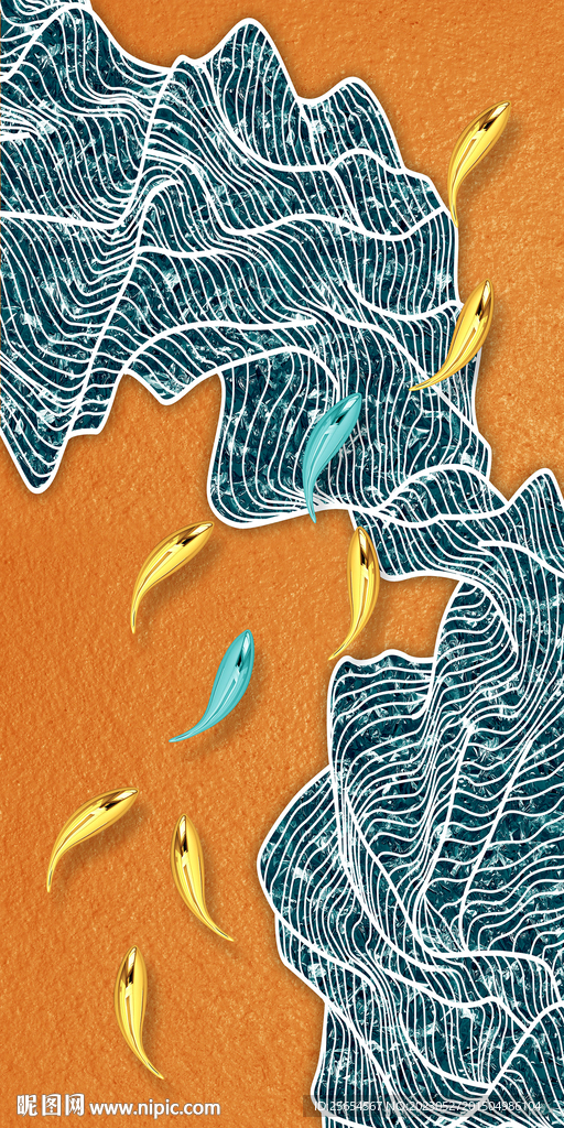 轻奢抽象肌理线条创意九鱼图玄关