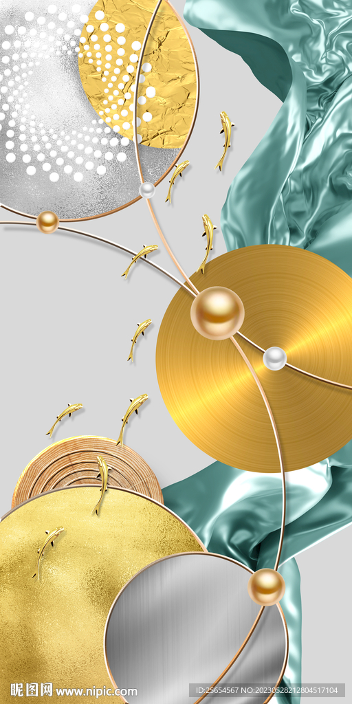 抽象几何爱马仕轻奢九鱼图玄关