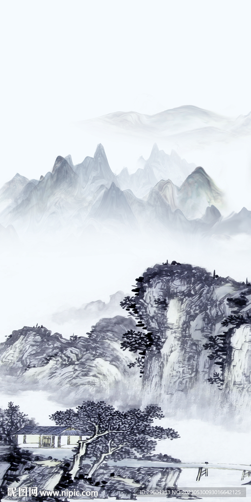 中式 玄关框画山水 tIf分层